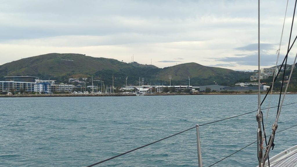 Anchored in front of the marina